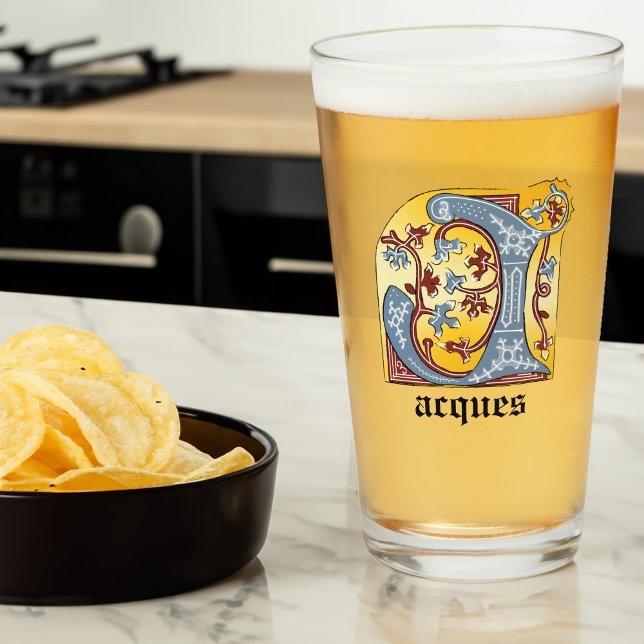 Copo De Pint Azul Medieval e Vermelho - Letra Iluminada J (Criador carregado)