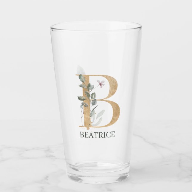 Copo De Pint B Monograma Floral Personalizado (Frente)