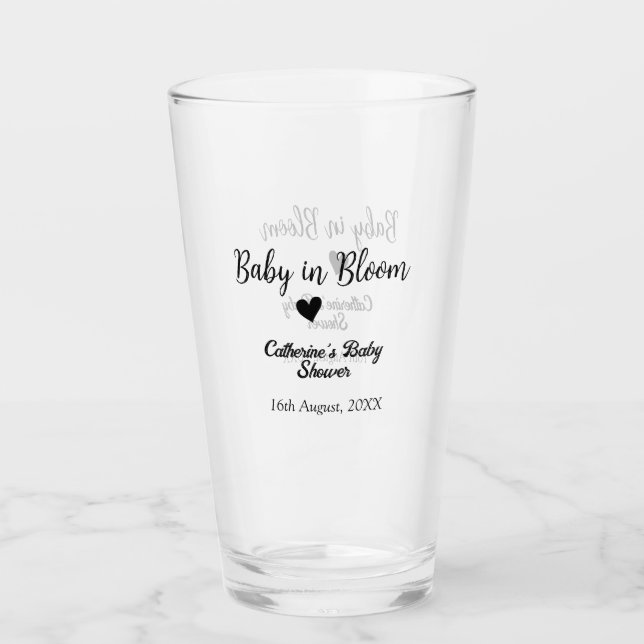 Copo De Pint Baby in bloom baby shower simple black heart date (Frente)
