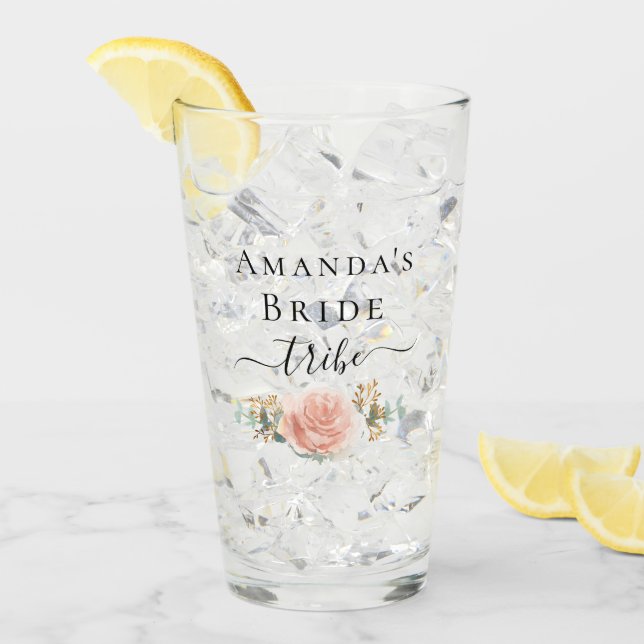 Copo De Pint Bachelorette rosa dourado tribo de noiva floral (Gelo frontal)