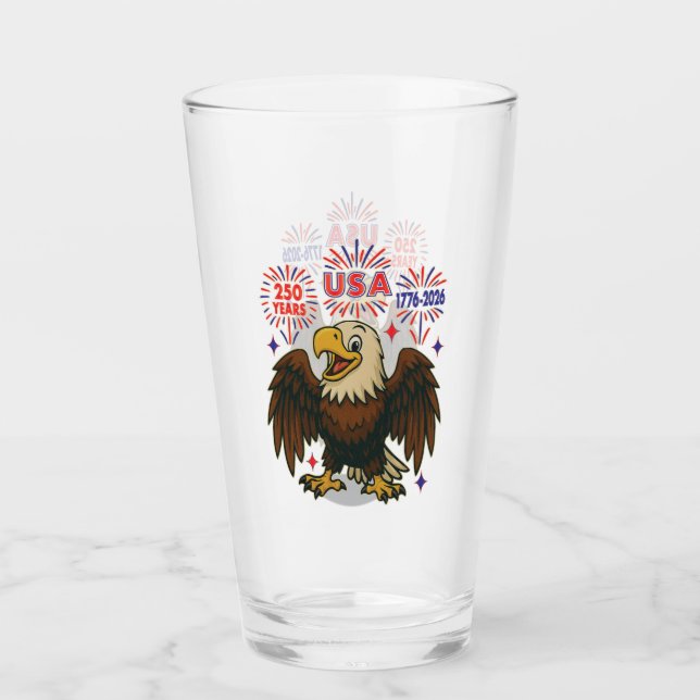 Copo De Pint Bald Eagle com Fireworks - EUA 250 Anos 1776-2026 (Frente)