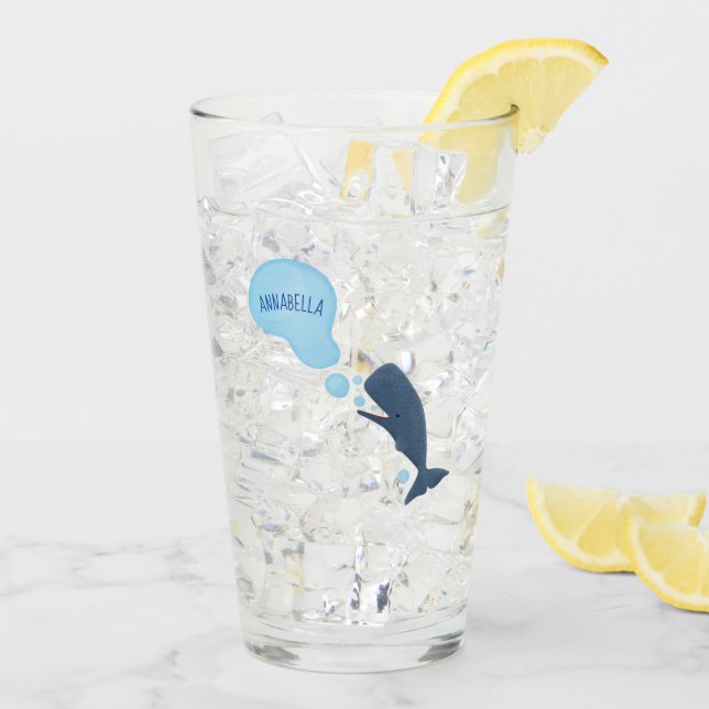 Copo De Pint Baleia de esperma branca soprando cartoons (Gelo traseiro)