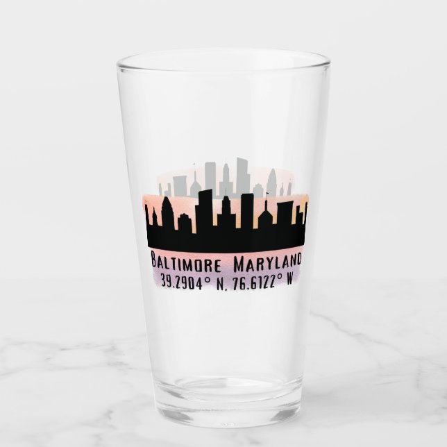 Copo De Pint Baltimore Skyline Latitude e Longitude Pint (Frente)