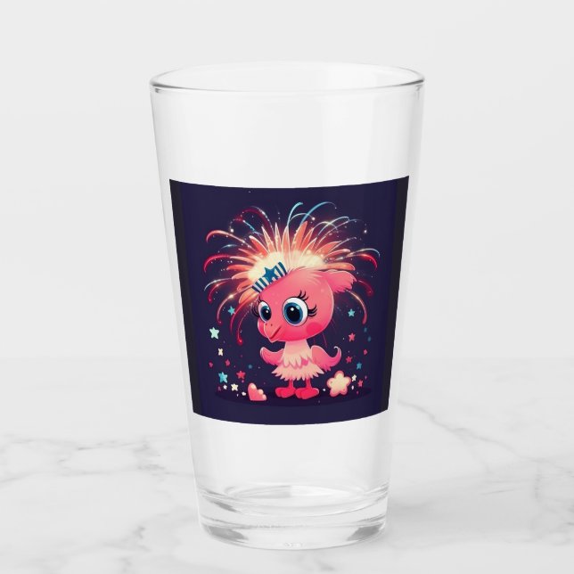 Copo De Pint Bandeira Americana com Flamingo Cartoon-69218 (Frente)