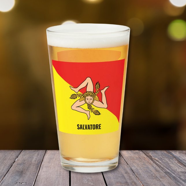 Copo De Pint Bandeira da Sicília Siciliana Beer (Flag of Sicily Trinacria
Personalized Glass Tumbler)
