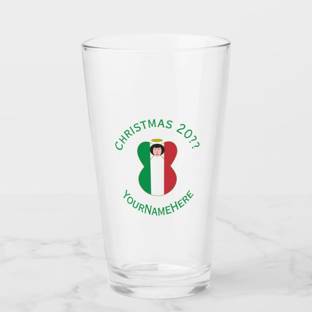 Copo De Pint Bandeira de Natal do Anjo Italiano Personalizada (Frente)