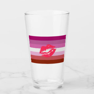 Copo De Pint Bandeira do Orgulho Lésbica com Batom e Lábios