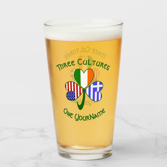 Copo De Pint Bandeiras Gregas Irlandesas Americanas Trevo Perso (Frente (Preenchido))
