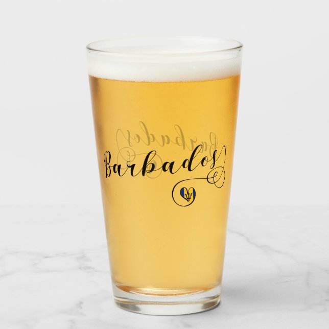 Copo De Pint Barbados Heart Flag, Barbadiano (Frente (Preenchido))