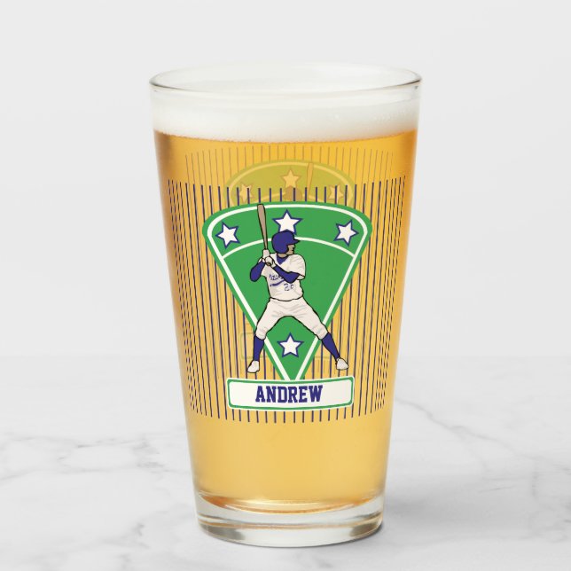 Copo De Pint Baseball branco e azul personalizado (Frente (Preenchido))