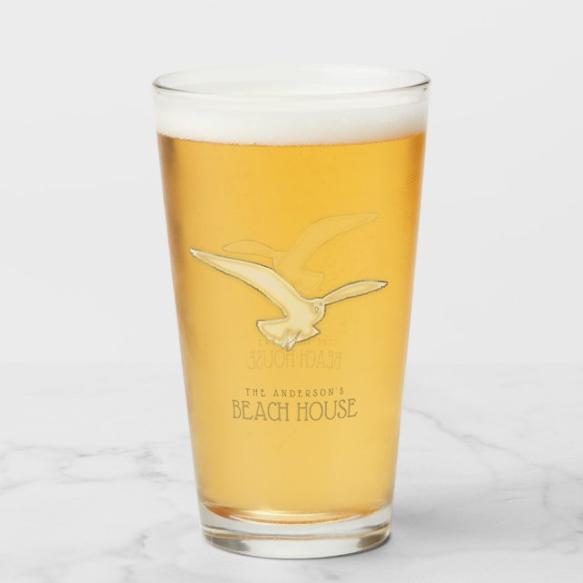 Copo De Pint Beach House Seagull Dourado ID623 (Traseira (Preenchido))