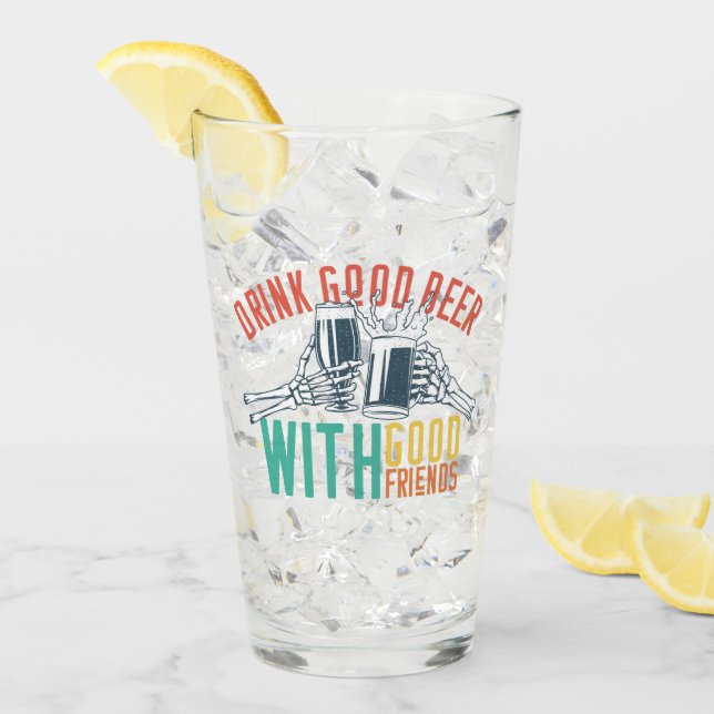 Copo De Pint Beba Bela Com Bons Amigos Engraçado Esqueleto (Gelo frontal)