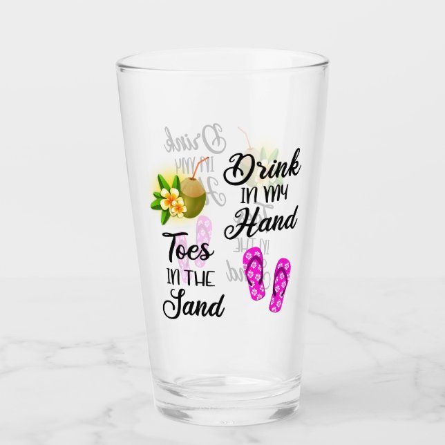 Copo De Pint Beba Na Minha Mão, Dedos Na Areia (Frente)