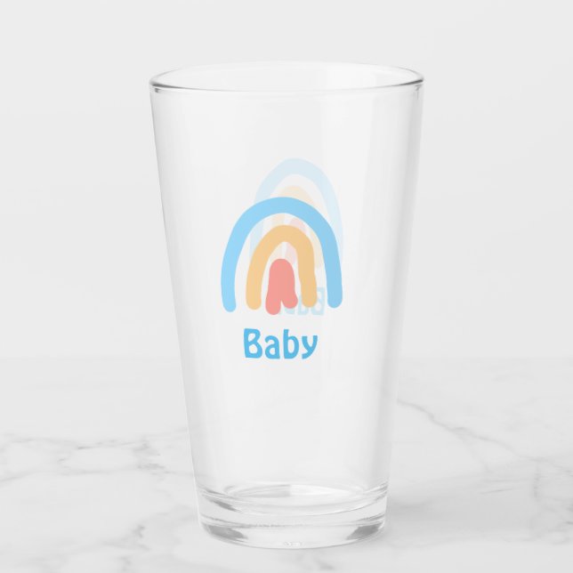 Copo De Pint bebê arco-íris laranja azul adicionar texto nome (Frente)