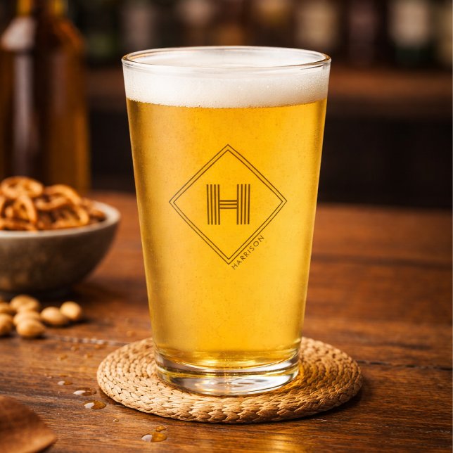 Copo De Pint Beer Glass | Modern Geometric Monogram Initial (Criador carregado)
