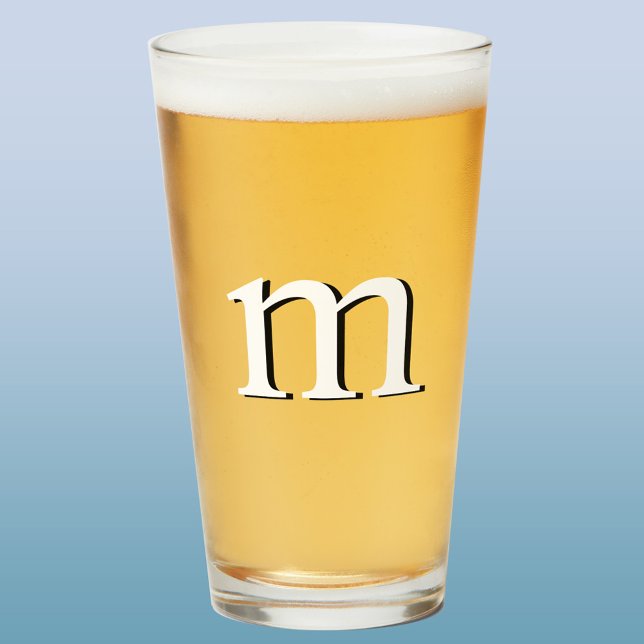Copo De Pint Beer Inicial Monograma Sombra Moderna (Simple lower case drop shadow personalized monogram initial beer glass)