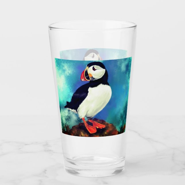 Copo De Pint Bela Pássaro de Puffin do Atlântico - Pintura (Frente)