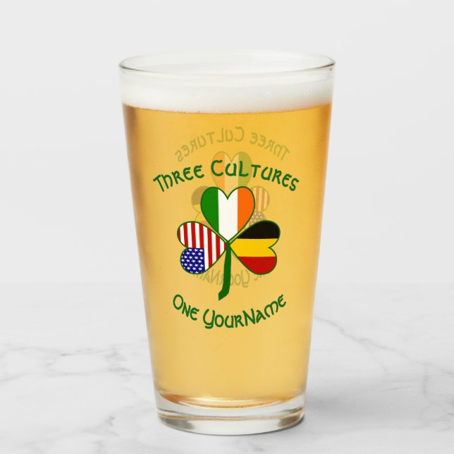 Copo De Pint Belga Irish American Flags Shamrock Personalizado (Traseira (Preenchido))