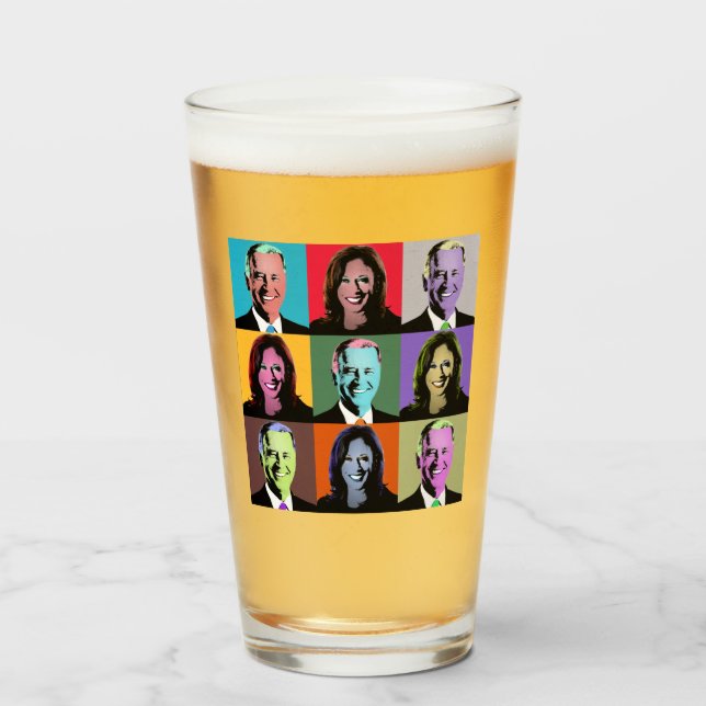 Copo De Pint Biden Harris Pop Art (Neon) (Frente (Preenchido))