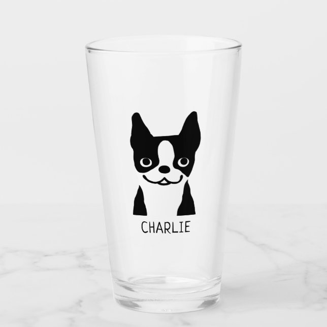 Copo De Pint Black and White Boston Terrier Personalizado (Frente)