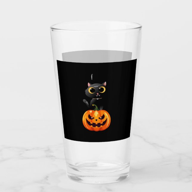 Copo De Pint Black Cat Halloween Design � Spooky Pumpkin Art fo (Frente)
