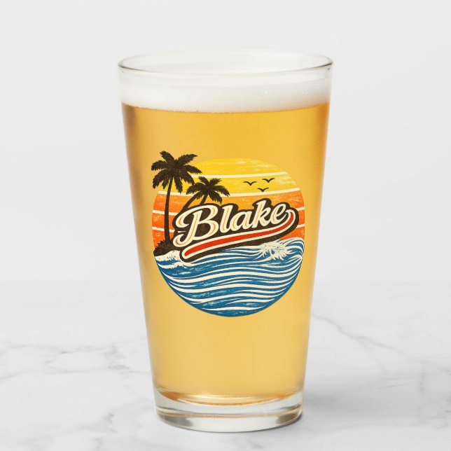Copo De Pint Blake Retro Sunset Name Design (Frente (Preenchido))