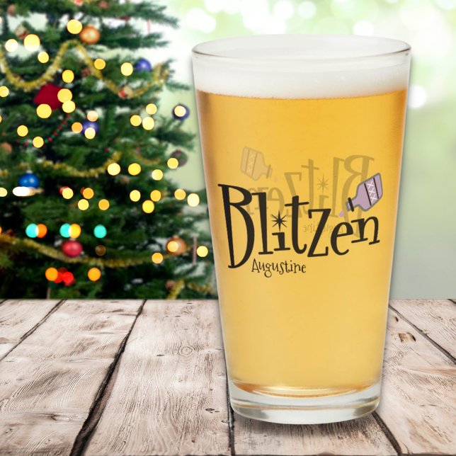 Copo De Pint Blitzen Natal Engraçado Reindeer Puro Vidro (Criador carregado)