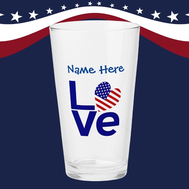 Copo De Pint Blue LOVE USA Heart Flag Personalizado (Criador carregado)