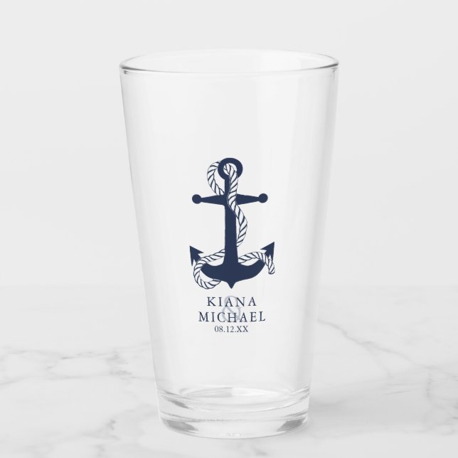 Copo De Pint Blue Wave Anchor Wedding ID836 (Frente)