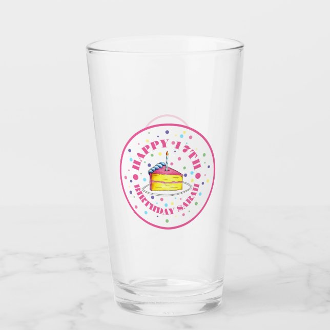 Copo De Pint Bolinhas Feliz de aniversário - Vela de fatia de b (Frente)