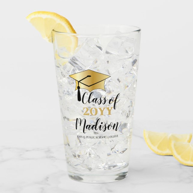 Copo De Pint Boné de formatura - Classe Dourada de Tassel Black (Gelo frontal)