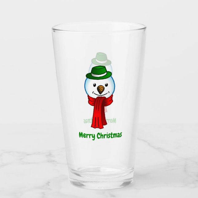 Copo De Pint Boneco de Neve Alegre com seu Cachecol Vermelho (Frente)