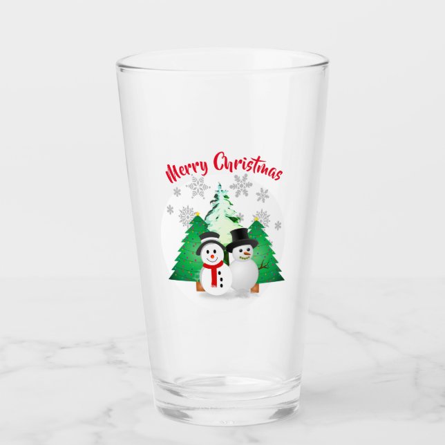 Copo De Pint Boneco de Neve com Árvores de Natal / Festa de Fim (Frente)