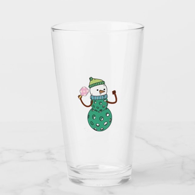 Copo De Pint Boneco de Neve de Pickleball Natal Divertido  (Frente)