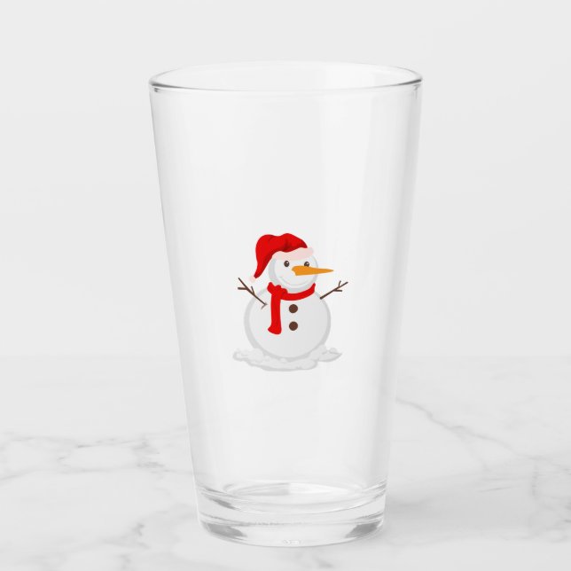 Copo De Pint Boneco de Neve Feliz com um Chapéu de Papai Noel (Frente)
