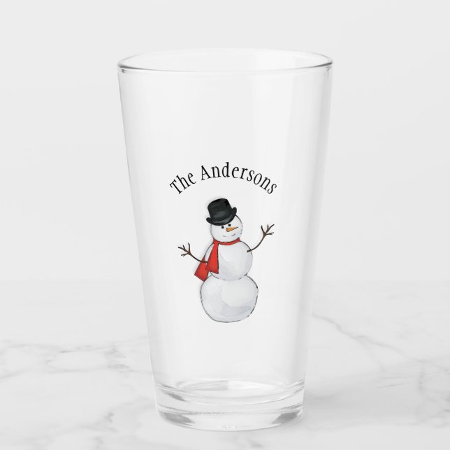 Copo De Pint Boneco de Neve Vidro Editável (Frente)