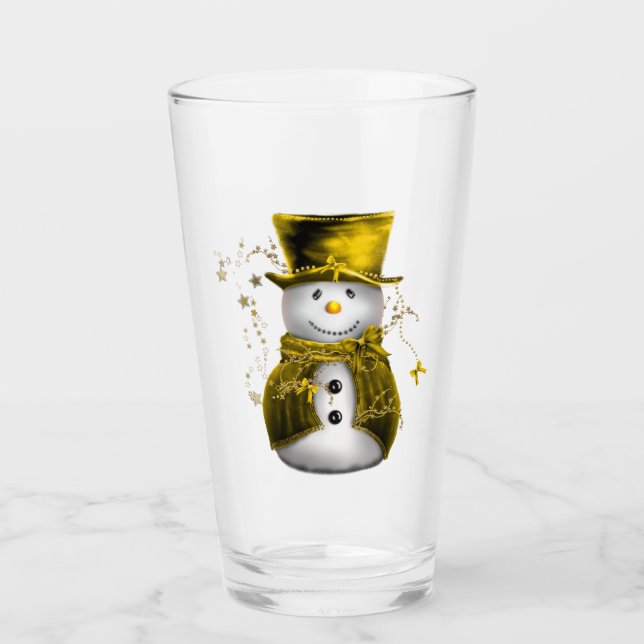 Copo De Pint Bonito Natal Dourado Snowman (Frente)