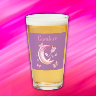 Copo De Pint Bonito rosa- Lua, Borboleta, Floral- Monograma