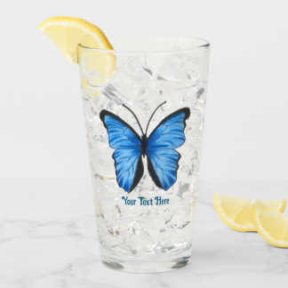 Copo De Pint Borboleta Azul de Texto Personalizado