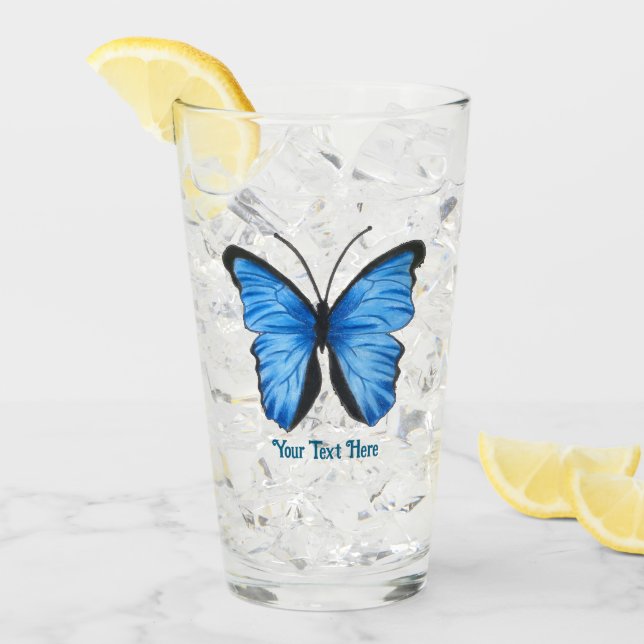 Copo De Pint Borboleta Azul de Texto Personalizado (Gelo frontal)