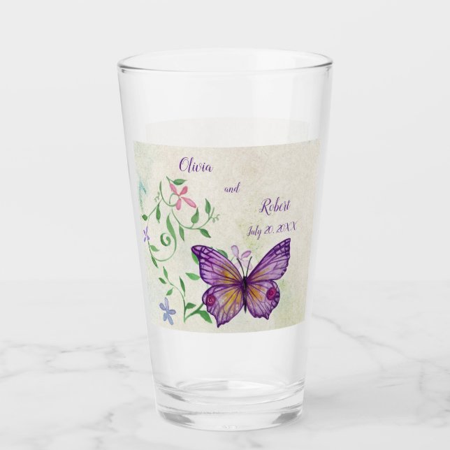 Copo De Pint Borboleta púrpura de aquarela personalizada (Frente)