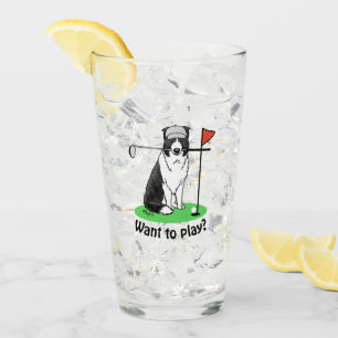 Copo De Pint Border Collie Dog Jogando Golfe (preto e branco)