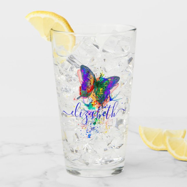 Copo De Pint Borrifo de borboleta personalizado (Gelo frontal)