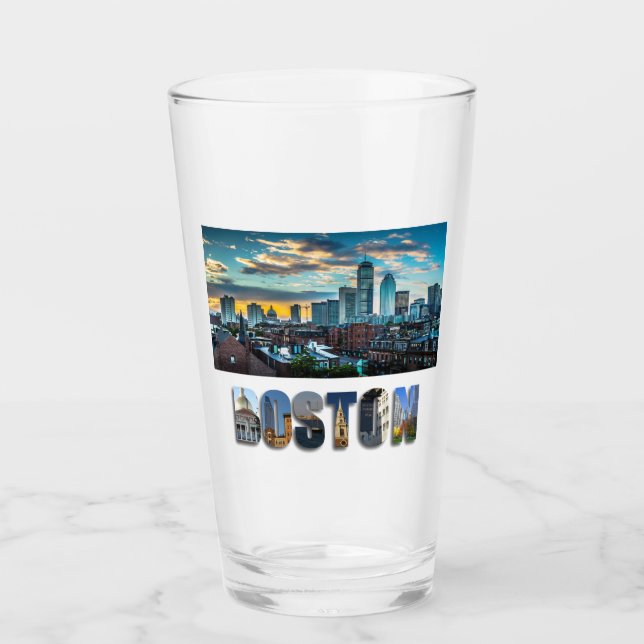 Copo De Pint Boston Massachusetts Skyline Photo Beer Pint (Frente)