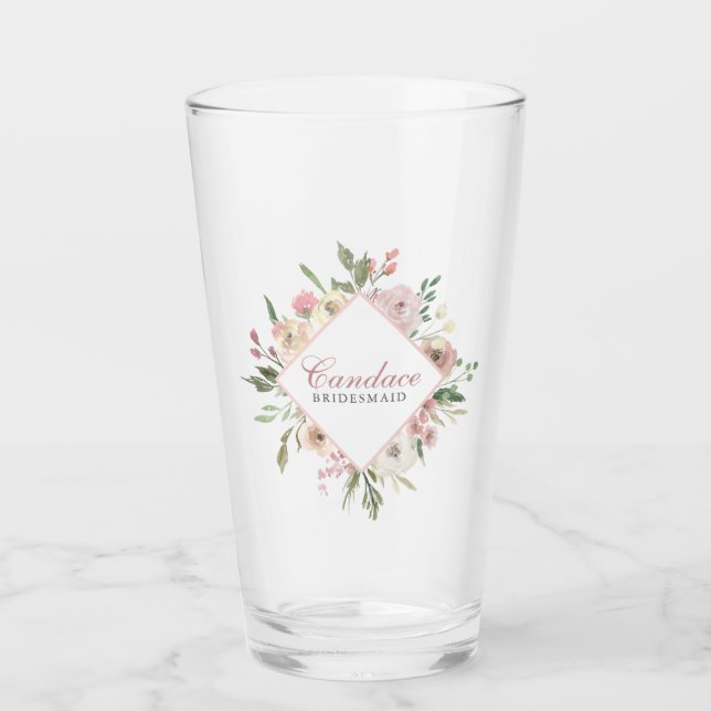 Copo De Pint Branca Rosa Elegante Personalizada (Frente)