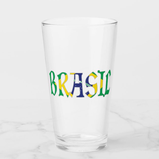 Copo De Pint Brasil em Português em Cores da Bandeira (Frente)
