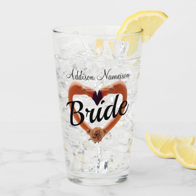 Copo De Pint Bride Flamingo Wedding Heart (Gelo traseiro)