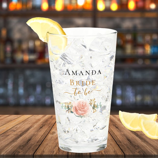 Copo De Pint Bride to be rose gold floral eucalyptus greenery (Criador carregado)