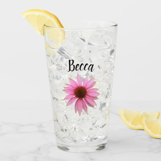 Copo De Pint Bright Purple Coneflower Personalized Glass (Gelo frontal)