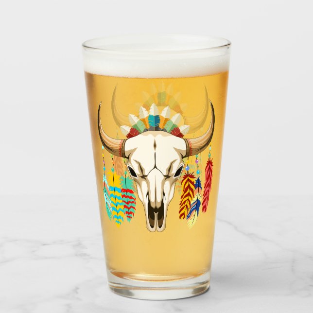 Copo De Pint Buffalo Skull Native American Emblem (Frente (Preenchido))